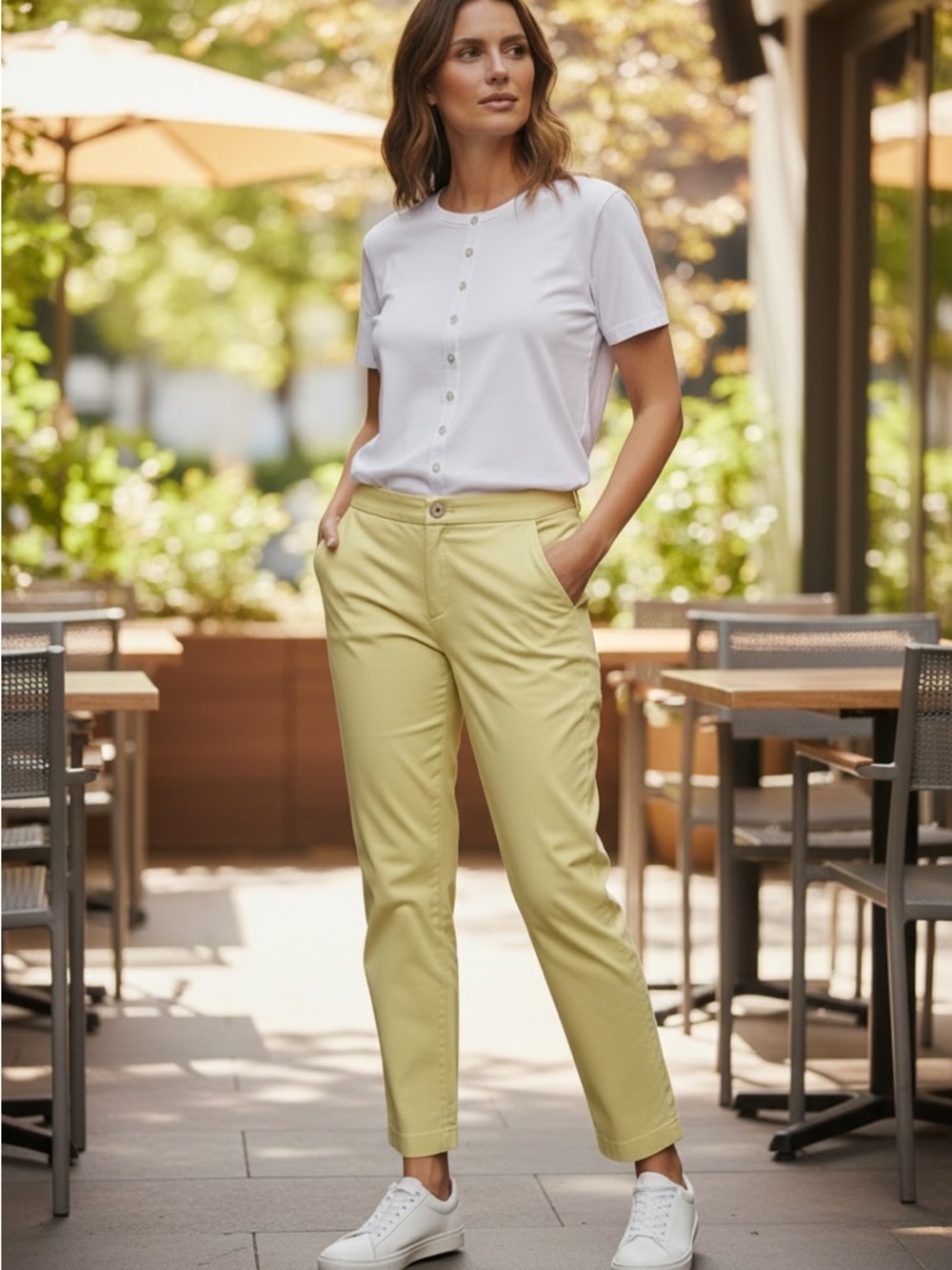 Talbots Womens Weekend Chino Yellow 10P Straight Leg Preppy Casual Summer